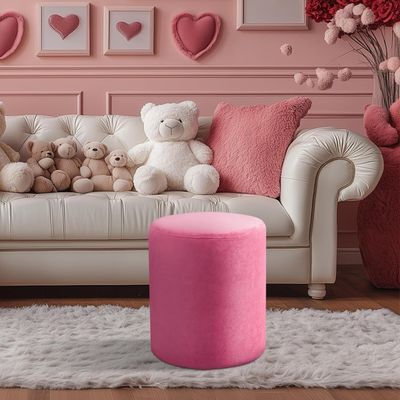 Modern Round Velvet Upholstered Ottoman – Pink Multi-Functional Footstool for Living Room, Bedroom or Entryway