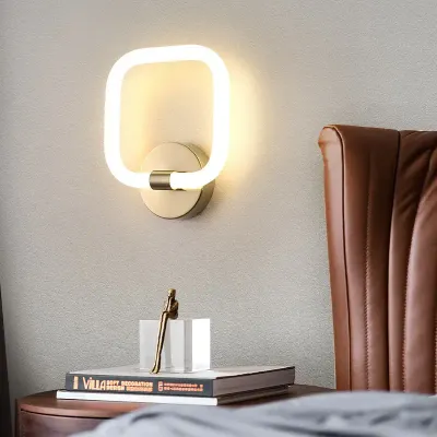 Golden LED Wall Light Fixtures Square Tube Wall Sconces For Bedroom