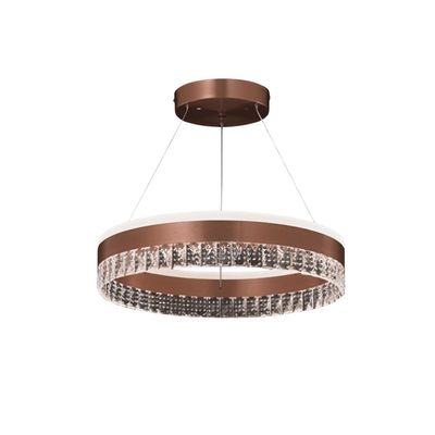 Modern Round Crystal Chandelier for Living, Kitchen Area - 3 Color Lights - 60cm Coffee Brown - 3 Years Warranty