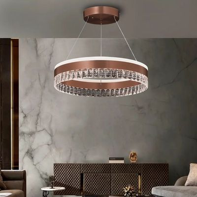 Modern Round Crystal Chandelier for Living, Kitchen Area - 3 Color Lights - 60cm Coffee Brown - 3 Years Warranty