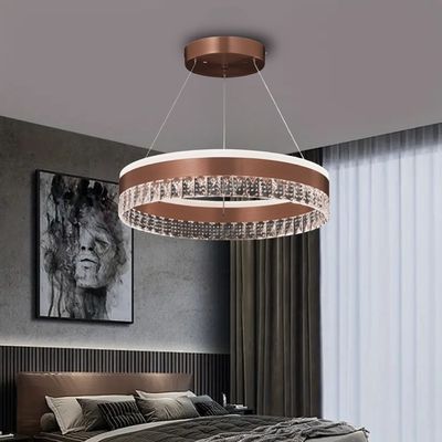 Modern Round Crystal Chandelier for Living, Kitchen Area - 3 Color Lights - 60cm Coffee Brown - 3 Years Warranty