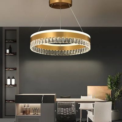 Modern Round Crystal Chandelier for Living, Kitchen Area - 3 Color Lights - 60cm Gold - 3 Years Warranty