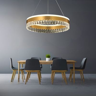Modern Round Crystal Chandelier for Living, Kitchen Area - 3 Color Lights - 60cm Gold - 3 Years Warranty