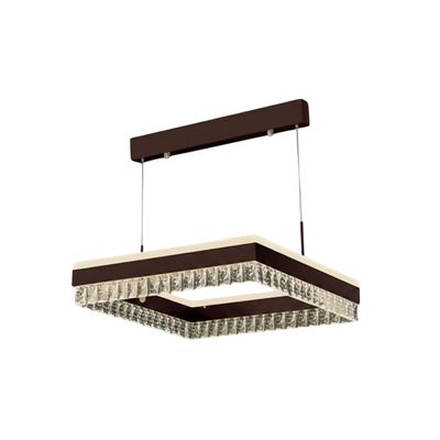 Modern Square Crystal Chandelier for Living, Kitchen Area - 3 Color Lights - 60cm Coffee - 3 Years Warranty
