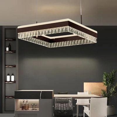 Modern Square Crystal Chandelier for Living, Kitchen Area - 3 Color Lights - 60cm Coffee - 3 Years Warranty