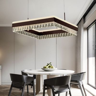 Modern Square Crystal Chandelier for Living, Kitchen Area - 3 Color Lights - 60cm Coffee - 3 Years Warranty