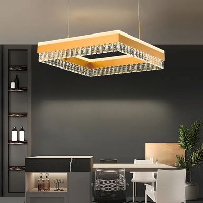 Modern Square Crystal Chandelier for Living, Kitchen Area - 3 Color Lights - 60cm Gold - 3 Years Warranty