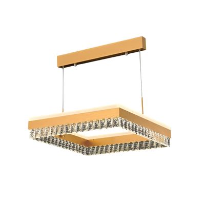 Modern Square Crystal Chandelier for Living, Kitchen Area - 3 Color Lights - 60cm Gold - 3 Years Warranty