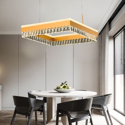 Modern Square Crystal Chandelier for Living, Kitchen Area - 3 Color Lights - 60cm Gold - 3 Years Warranty