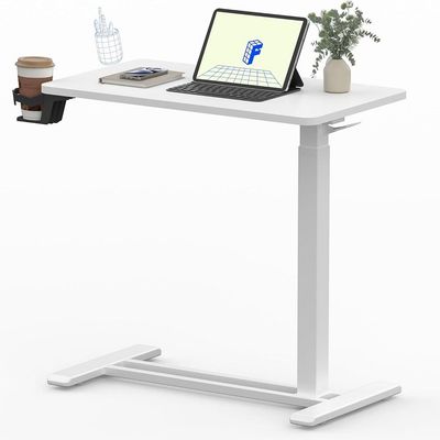 FLEXISPOT Mobile Standing Desk with Wheels, Pneumatic Height Adjustable Laptop Cart, Rolling Sit Stand Desk, Compact Desk Furniture, Ideal for Home and Office Use - White
