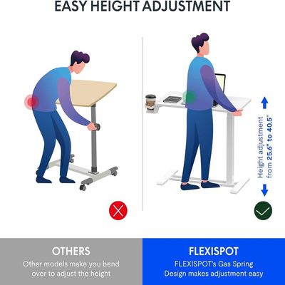 FLEXISPOT Mobile Standing Desk with Wheels, Pneumatic Height Adjustable Laptop Cart, Rolling Sit Stand Desk, Compact Desk Furniture, Ideal for Home and Office Use - White