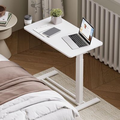 FLEXISPOT Mobile Standing Desk with Wheels, Pneumatic Height Adjustable Laptop Cart, Rolling Sit Stand Desk, Compact Desk Furniture, Ideal for Home and Office Use - White