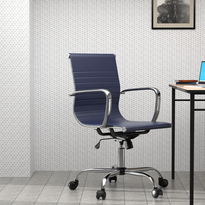 Mahmayi Modern UL UT-C031L Low Back PU Office Chair Ergonomic Chair with Adjustable Height, Fixed Arms and Tilt Lock Ideal for Home and Office - Blue