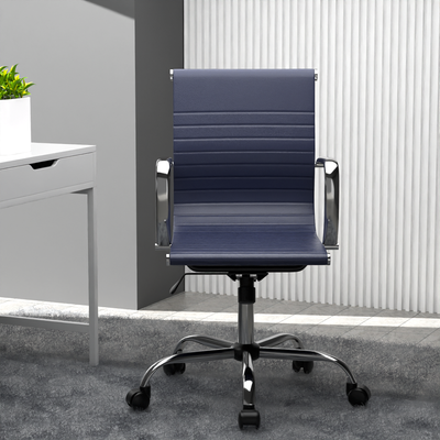 Mahmayi Modern UL UT-C031L Low Back PU Office Chair Ergonomic Chair with Adjustable Height, Fixed Arms and Tilt Lock Ideal for Home and Office - Blue
