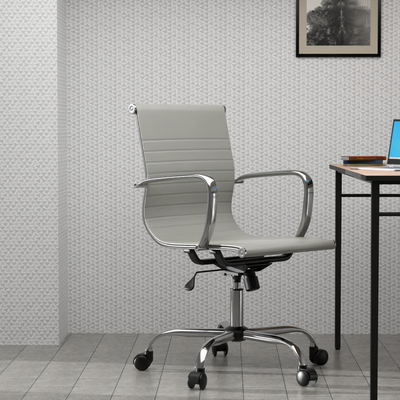 Mahmayi Modern UL UT-C031L Low Back PU Office Chair Ergonomic Chair with Adjustable Height, Fixed Arms and Tilt Lock Ideal for Home and Office - Grey