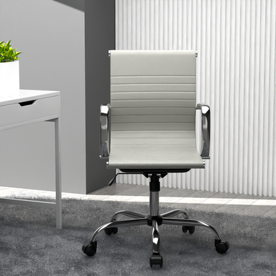 Mahmayi Modern UL UT-C031L Low Back PU Office Chair Ergonomic Chair with Adjustable Height, Fixed Arms and Tilt Lock Ideal for Home and Office - Grey