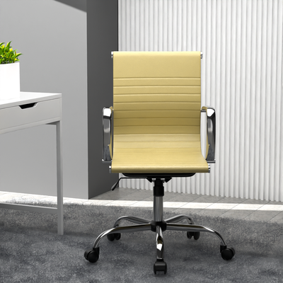 Mahmayi Modern UL UT-C031L Low Back PU Office Chair Ergonomic Chair with Adjustable Height, Fixed Arms and Tilt Lock Ideal for Home and Office - Beige