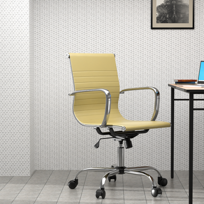 Mahmayi Modern UL UT-C031L Low Back PU Office Chair Ergonomic Chair with Adjustable Height, Fixed Arms and Tilt Lock Ideal for Home and Office - Beige