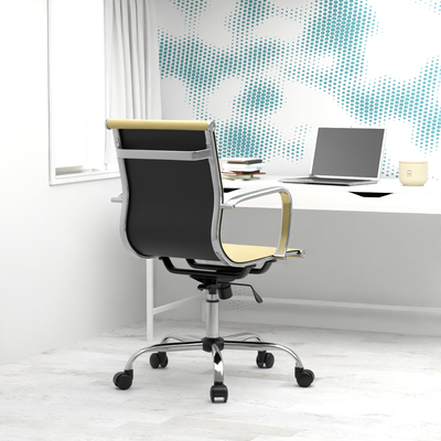 Mahmayi Modern UL UT-C031L Low Back PU Office Chair Ergonomic Chair with Adjustable Height, Fixed Arms and Tilt Lock Ideal for Home and Office - Beige