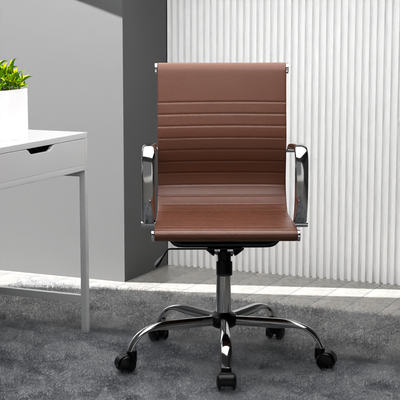 Mahmayi Modern UL UT-C031L Low Back PU Office Chair Ergonomic Chair with Adjustable Height, Fixed Arms and Tilt Lock Ideal for Home and Office - Choco Brown
