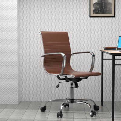 Mahmayi Modern UL UT-C031L Low Back PU Office Chair Ergonomic Chair with Adjustable Height, Fixed Arms and Tilt Lock Ideal for Home and Office - Choco Brown