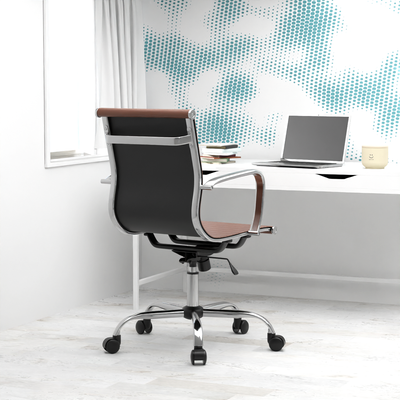 Mahmayi Modern UL UT-C031L Low Back PU Office Chair Ergonomic Chair with Adjustable Height, Fixed Arms and Tilt Lock Ideal for Home and Office - Choco Brown