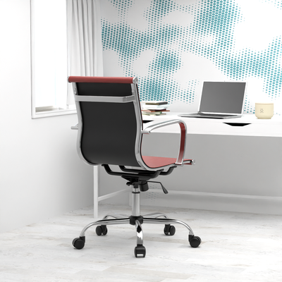 Mahmayi Modern UL UT-C031L Low Back PU Office Chair Ergonomic Chair with Adjustable Height, Fixed Arms and Tilt Lock Ideal for Home and Office - Maroon