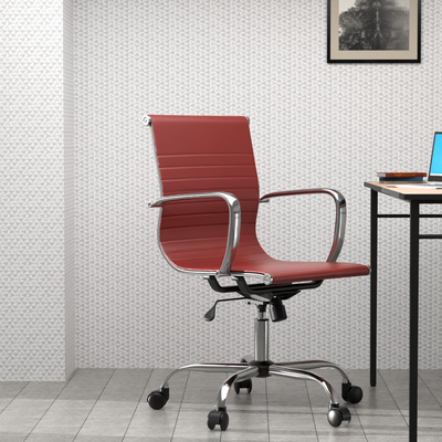 Mahmayi Modern UL UT-C031L Low Back PU Office Chair Ergonomic Chair with Adjustable Height, Fixed Arms and Tilt Lock Ideal for Home and Office - Maroon