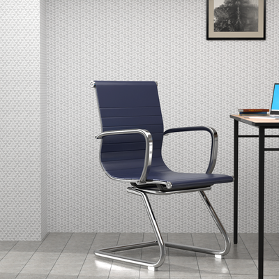 Mahmayi Modern UL UT-C031V Visitor Chair Ergonomic PU Chair with Fixed Armrest, Ideal for Home and Office - Blue