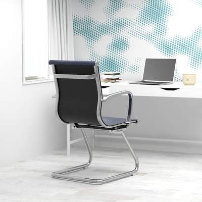Mahmayi Modern UL UT-C031V Visitor Chair Ergonomic PU Chair with Fixed Armrest, Ideal for Home and Office - Blue