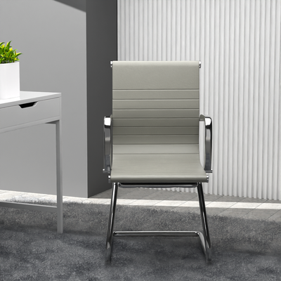 Mahmayi Modern UL UT-C031V Visitor Chair Ergonomic PU Chair with Fixed Armrest, Ideal for Home and Office - Grey