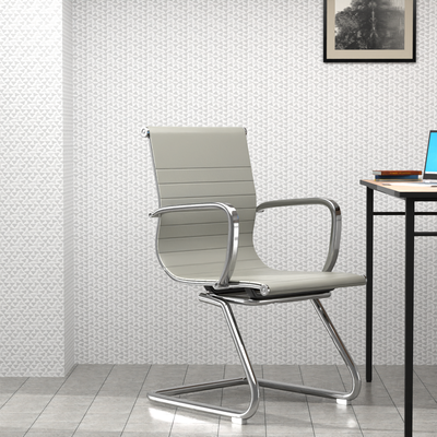 Mahmayi Modern UL UT-C031V Visitor Chair Ergonomic PU Chair with Fixed Armrest, Ideal for Home and Office - Grey