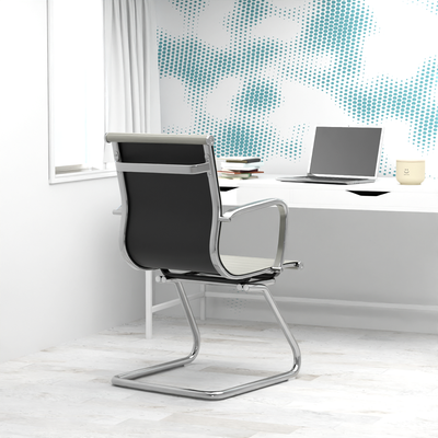 Mahmayi Modern UL UT-C031V Visitor Chair Ergonomic PU Chair with Fixed Armrest, Ideal for Home and Office - Grey