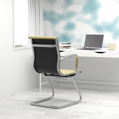 Mahmayi Modern UL UT-C031V Visitor Chair Ergonomic PU Chair with Fixed Armrest, Ideal for Home and Office - Beige