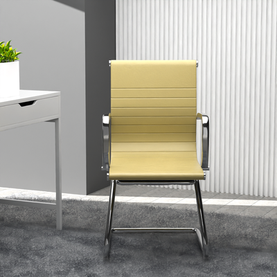 Mahmayi Modern UL UT-C031V Visitor Chair Ergonomic PU Chair with Fixed Armrest, Ideal for Home and Office - Beige