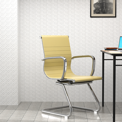 Mahmayi Modern UL UT-C031V Visitor Chair Ergonomic PU Chair with Fixed Armrest, Ideal for Home and Office - Beige