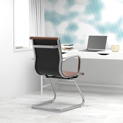 Mahmayi Modern UL UT-C031V Visitor Chair Ergonomic PU Chair with Fixed Armrest, Ideal for Home and Office - Choco Brown