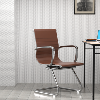 Mahmayi Modern UL UT-C031V Visitor Chair Ergonomic PU Chair with Fixed Armrest, Ideal for Home and Office - Choco Brown