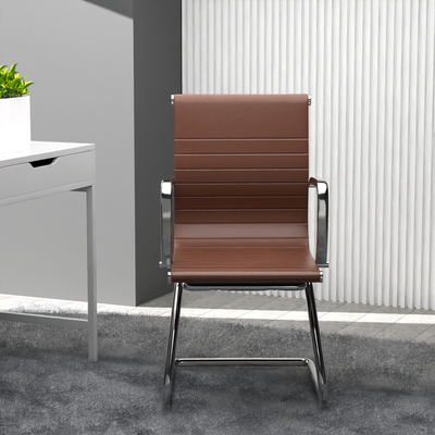 Mahmayi Modern UL UT-C031V Visitor Chair Ergonomic PU Chair with Fixed Armrest, Ideal for Home and Office - Choco Brown