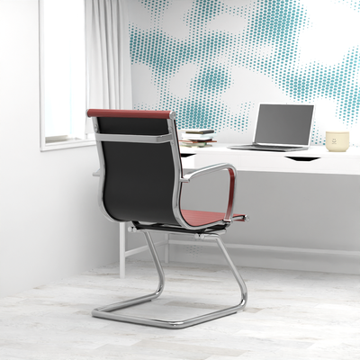 Mahmayi Modern UL UT-C031V Visitor Chair Ergonomic PU Chair with Fixed Armrest, Ideal for Home and Office - Maroon