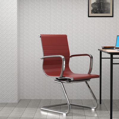 Mahmayi Modern UL UT-C031V Visitor Chair Ergonomic PU Chair with Fixed Armrest, Ideal for Home and Office - Maroon