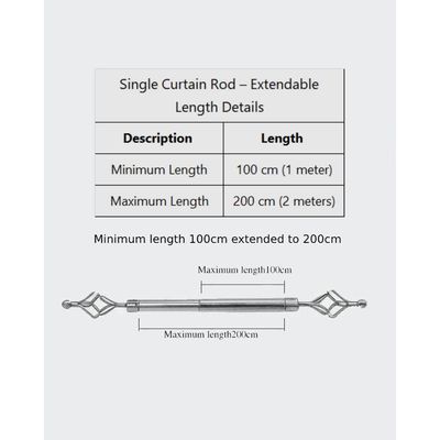 Heavy Duty Extendable Curtain Rod 2 Meter Adjustable Sturdy Steel Silver