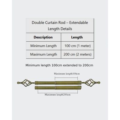 Heavy Duty Extendable Double Curtain Rod 2 Meter Adjustable Sturdy Steel Anti-Brass