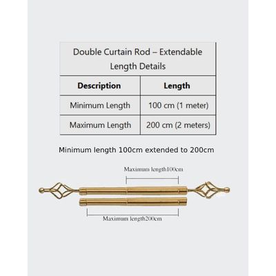Heavy Duty Extendable Double Curtain Rod 2 Meter Adjustable Sturdy Steel Gold