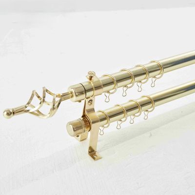 Heavy Duty Extendable Double Curtain Rod 2 Meter Adjustable Sturdy Steel Gold