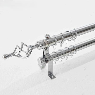 Heavy Duty Extendable Double Curtain Rod 2 Meter Adjustable Sturdy Steel Silver