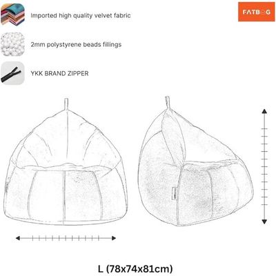 FATBAG Pyramid Lounge Velvet Fabric Sofa Bean Bag Large Size (Ash Grey)