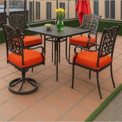 Santorini Outdoor Set- 92×92×74CM- Black frame orange cushion- 1 Year Santorini Outdoor Set- 92×92×74CM- Black frame orange cushion- 1 Year