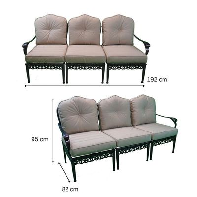 Athene Outdoor Sofa Set-105×55×45CM - Black frame/ Cream cushion- 1 Year