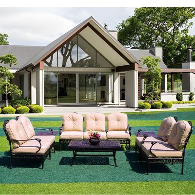 Athene Outdoor Sofa Set-105×55×45CM - Gold fram/ Cream cushion- 1 Year